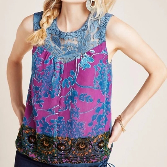 Anthropologie Tops - Anthropologie Tiny Lace Velvet Top XS